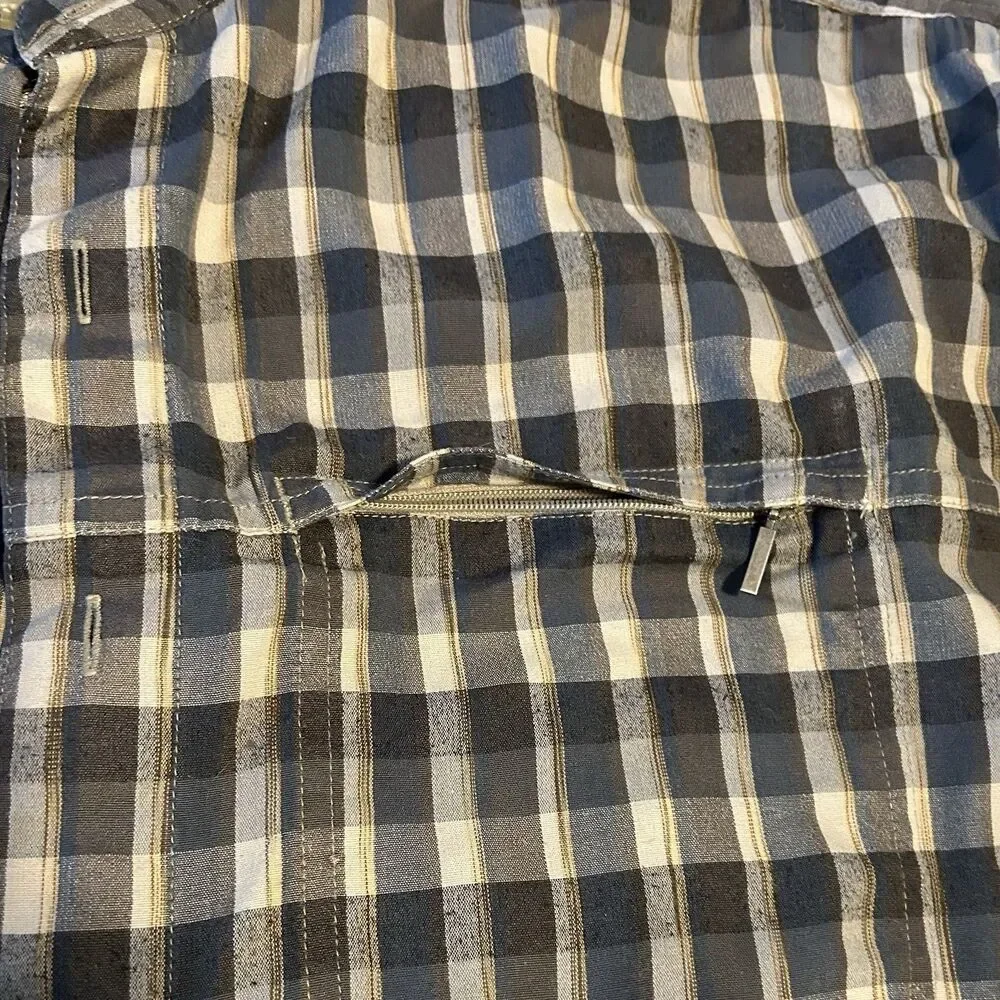 North Face Button Front Shirt Mens Size MED Short Sleeve Blue Gray Plaid Outdoor